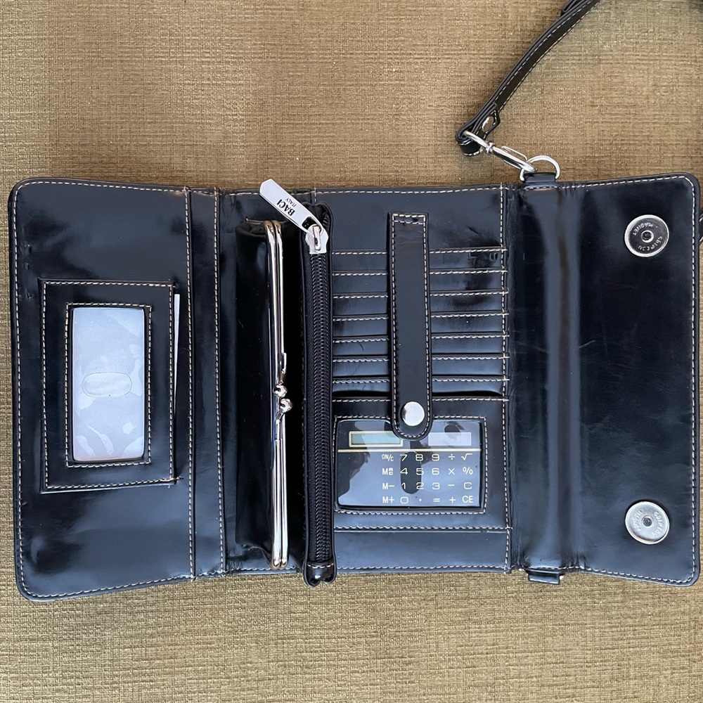 BACI Italy Leather Crossbody Wallet Bag -  Genuine Leather with Silver Logo